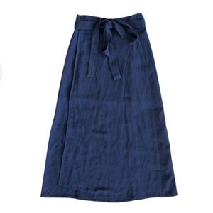 Ali Golden linen navy wrap midi skirt